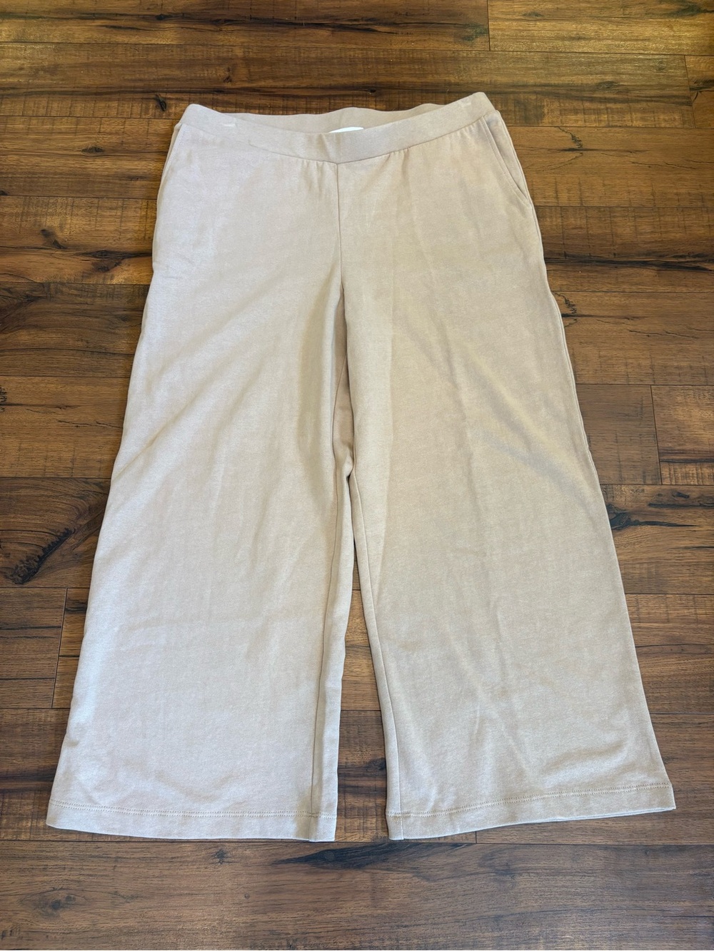 Pure Jill Sweatpants Womens Large Beige Wide Leg Crop Organic Cotton Lounge NWT